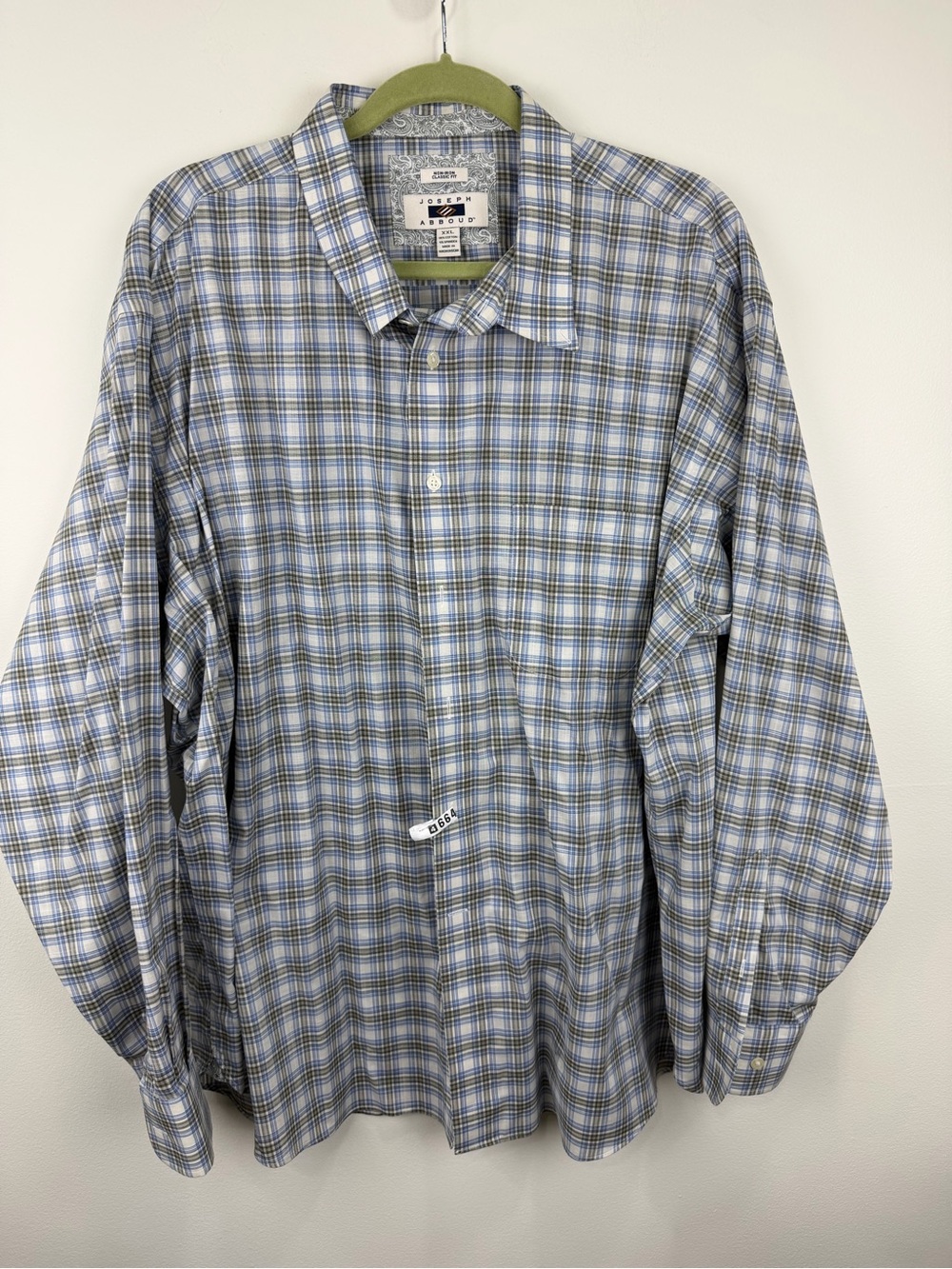 Joseph Abboud Men’s XXL Blue Gray Plaid Non-Iron Stretch Classic Fit Shirt